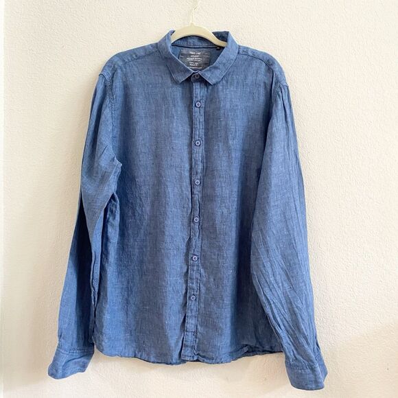 Free Line Athens Men’s Button Up 100% Linen Shirt Blue Regular Fit  Size 2XL - Picture 7 of 10